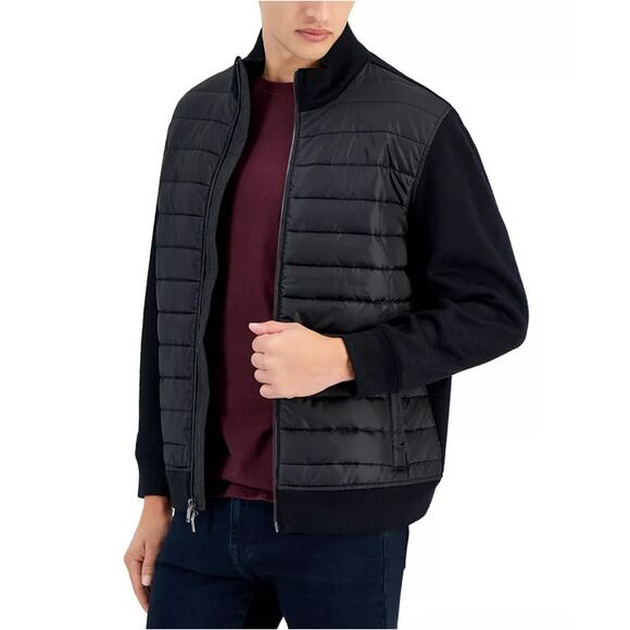 Alfani Men's Black Mixed-Media Quilted Knit Casual Full-Zip Bomber Jacket Size S - Picture 1 of 4